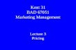 Kent 31 BAD 67051 Marketing Management Lecture 3 Pricing.