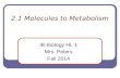 2.1 Molecules to Metabolism IB Biology HL 1 Mrs. Peters Fall 2014.