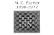 M. C. Escher 1898-1972. Maurits Cornelis (M. C.) Escher was born in Leeurwarden, Netherlands in 1898. Over his lifetime, he made 448 lithographs and woodcuts.