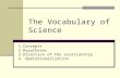 The Vocabulary of Science 1.Concepts 2.Hypotheses 3.Direction of the relationship 4. Operationalization.