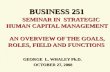 SEMINAR IN STRATEGIC HUMAN CAPITAL MANAGEMENT AN OVERVIEW OF THE GOALS, ROLES, FIELD AND FUNCTIONS SEMINAR IN STRATEGIC HUMAN CAPITAL MANAGEMENT AN OVERVIEW.