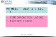 UNIT III Lecture 41 SEMICONDUCTOR LASERS EXCIMER LASER PH 0101 UNIT-3 / LECT - 4.