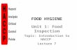 FOOD HYGIENE Unit 1: Food Inspection Topic: Introduction to HACCP Lecture 7.