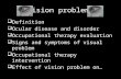 Vision problem  Definition  Ocular disease and disorder  Occupational therapy evaluation  Signs and symptoms of visual problem  Occupational therapy.