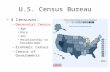 U.S. Census Bureau 3 Censuses: – Decennial Census Age Race Sex Relationship to householder – Economic Census – Census of Governments.