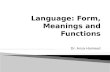 Dr. Ansa Hameed.  Levels of Language  Nature of Language: Form and Meanings  Functions of Language  What does knowing a language mean????