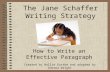 The Jane Schaffer Writing Strategy How to Write an Effective Paragraph Created by Hollie Gustke and adapted by Andrea Wright.
