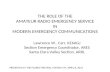 THE ROLE OF THE AMATEUR RADIO EMERGENCY SERVICE IN MODERN EMERGENCY COMMUNICATIONS Lawrence W.. Carr, KE6AGJ Section Emergency Coordinator, ARES Santa.