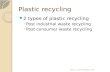 Plastic recycling 2 types of plastic recycling ◦ Post industrial waste recycling ◦ Post consumer waste recycling Plastics Latinne-Neyens NV.