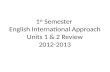 1 st Semester English International Approach Units 1 & 2 Review 2012-2013.