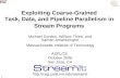 1 Exploiting Coarse-Grained Task, Data, and Pipeline Parallelism in Stream Programs Michael Gordon, William Thies, and Saman Amarasinghe Massachusetts.