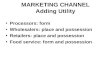 MARKETING CHANNEL Adding Utility Processors: form Wholesalers: place and possession Retailers: place and possession Food service: form and possession.
