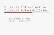 Critical Infrastructure, Critical Vulnerabilities Dr. Barry S. Hess November – December 1996.