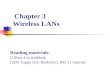 Chapter 3 Wireless LANs Reading materials: [1]Part 4 in textbbok [2]M. Ergen (UC Berkeley), 802.11 tutorial.