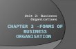 Unit 2: Business Organisations. Forms of Business Organizations You will learn ………………… The main forms of business organizations in the public and private.