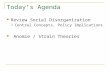 Today’s Agenda Review Social Disorganization  Central Concepts, Policy Implications Anomie / Strain Theories.