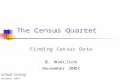 The Census Quartet Finding Census Data E. Hamilton November 2003 ACCOLEDS Training December 2003.