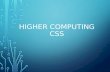 HIGHER COMPUTING CSS. WHAT IS CSS? CSS: Cascaded Style Sheets used to separate a web site’s content(information) from its style(how it looks).