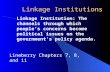 Linkage Institutions Lineberry Chapters 7, 8, and 11 Linkage Institution: The channels through which people’s concerns become political issues on the government’s.