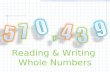 Reading & Writing Whole Numbers. Vocabulary: 1. Whole Number – The counting numbers 0, 1, 2, 3, 4, 5, 6, 7, 8, and 9. Any number with a negative sign,