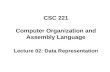 CSC 221 Computer Organization and Assembly Language Lecture 02: Data Representation.
