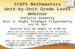 CCGPS Mathematics Unit-by-Unit Grade Level Webinar Analytic Geometry Unit 2: Right Triangle Trigonometry July 30, 2013 Session will be begin at 8:00 am.