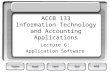 ACCB 133 Information Technology and Accounting Applications Lecture 6: Application Software.