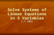 Solve Systems of Linear Equations in 3 Variables 1.7 (M3)