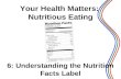6: Understanding the Nutrition Facts Label 1 Your Health Matters: Nutritious Eating.