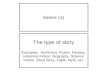 Genre (1) The type of story Examples: Nonfiction, Fiction, Fantasy, Historical Fiction, Biography, Science Fiction, Short Story, Fable, Myth, etc.