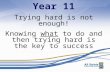 Year 11 Trying hard is not enough! Knowing what to do and then trying hard is the key to success.