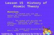 Lesson 15 History of Atomic Theory Objectives: * The student will list and explain the five points in Dalton’s atomic theory. * The student will describe.