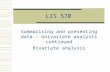 LIS 570 Summarising and presenting data - Univariate analysis continued Bivariate analysis.