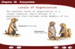 Chapter 10 Ecosystems Levels of Organization The smallest level of organization is a single organism, which belongs to a population that includes other.