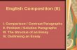 English Composition (II) I. Comparison / Contrast Paragraphs II. Problem / Solution Paragraphs III. The Structue of an Essay IV. Outlineing an Essay.