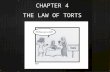 CHAPTER 4 THE LAW OF TORTS. TORT Book definition: private wrong committed by one person against another Interference with another’s rights either by an.