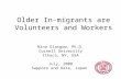 Older In-migrants are Volunteers and Workers Nina Glasgow, Ph.D. Cornell University Ithaca, NY, USA July, 2008 Sapporo and Date, Japan.