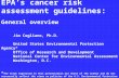EPA’s cancer risk assessment guidelines: General overview Jim Cogliano, Ph.D. United States Environmental Protection Agency* Office of Research and Development.