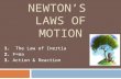 NEWTON’S LAWS OF MOTION 1. The Law of Inertia 2. F=ma 3. Action & Reaction.
