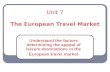 Unit 7 The European Travel Market Understand the factors determining the appeal of leisure destinations in the European travel market.