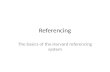 Referencing The basics of the Harvard referencing system.