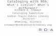 Cataloging with RDA: What's similar? What's different? Richard A. Stewart Cataloging Supervisor Indian Trails Public Library District Wheeling, Illinois.