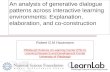 An analysis of generative dialogue patterns across interactive learning environments: Explanation, elaboration, and co-construction Robert G.M Hausmann.