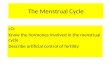 The Menstrual Cycle LO: Know the hormones involved in the menstrual cycle Describe artificial control of fertility.