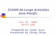 ICANN At-Large Activities Asia-Pacific Feb 26, 2004 APTLD AGM Prepared by Izumi Aizu Presented by Ching Chiao.