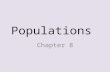Populations Chapter 8. What is a population? Population: members of same species living in same place at the same time – Ex. Palm trees on an island,