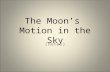 The Moon’s Motion in the Sky (notes). The Moon rotates on an axis (it spins like a top) The Moon has a very slow rotation, about 28 days. (Our rotation.
