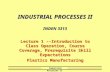 Industrial Processes II INDUSTRIAL PROCESSES II INDEN 3313 Lecture 1 --Introduction to Class Operation, Course Coverage, Prerequisite Skill Expectations.