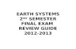 EARTH SYSTEMS 2 ND SEMESTER FINAL EXAM REVIEW GUIDE 2012-2013.