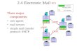 2.4 Electronic Mail P73 Three major components: user agents mail servers simple mail transfer protocol: SMTP user mailbox outgoing message queue mail server.